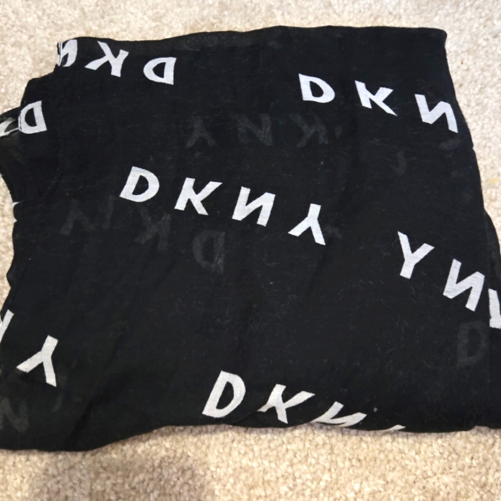DKNY Black and White Logo Scarf
